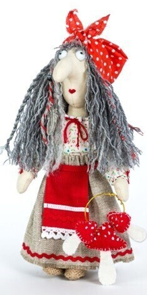 Набор для изготовления игрушки из льна и хлопка с волосами из пряжи "Баба Яга", 21 см