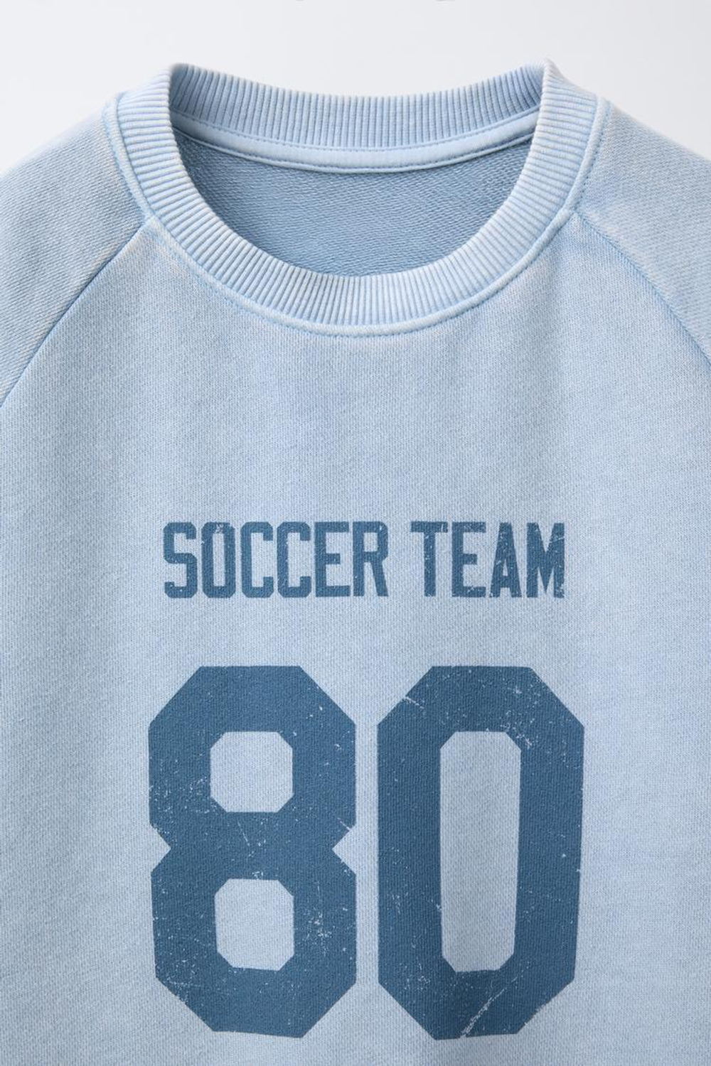 ZARA ФУТБОЛКА С РУКАВАМИ РЕГЛАН И ПРИНТОМ, СИНИЙ