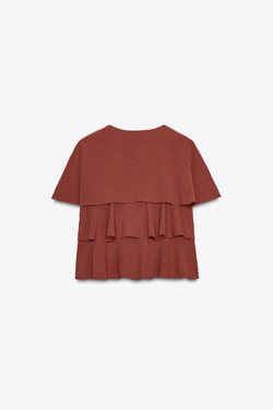 ZARA ТОП-КЕЙП С ВОЛАНАМИ, МЕДНЫЙ