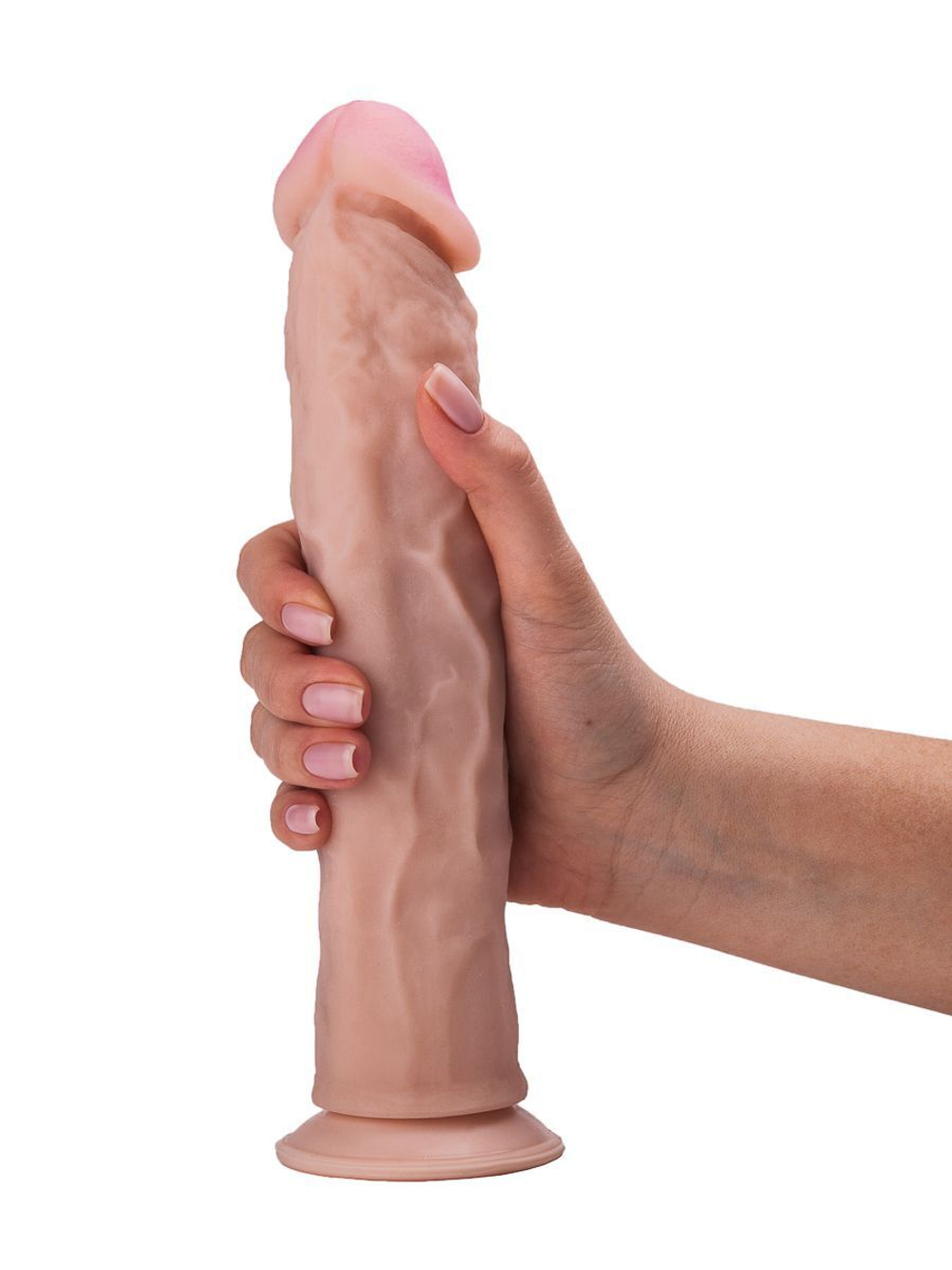 Телесный фаллоимитатор на присоске с большой головкой - 24,5 см. (Цвет: телесный)