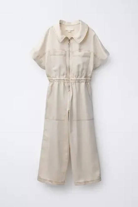 ZARA ДЛИННЫЙ СТРУЯЩИЙСЯ КОМБИНЕЗОН, БЕЖЕВЫЙ