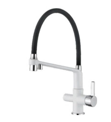 Смеситель для кухни с подключением к фильтру с питьевой водой. Белый+черный. Латунь AF14401G