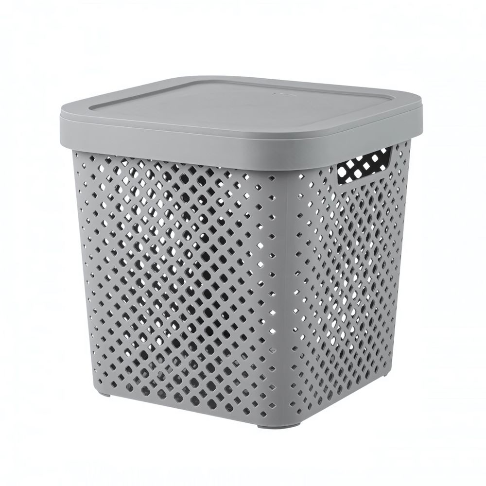 Корзина для хранения Plast Team STOCKHOLM, с крышкой 20 л серый шторм