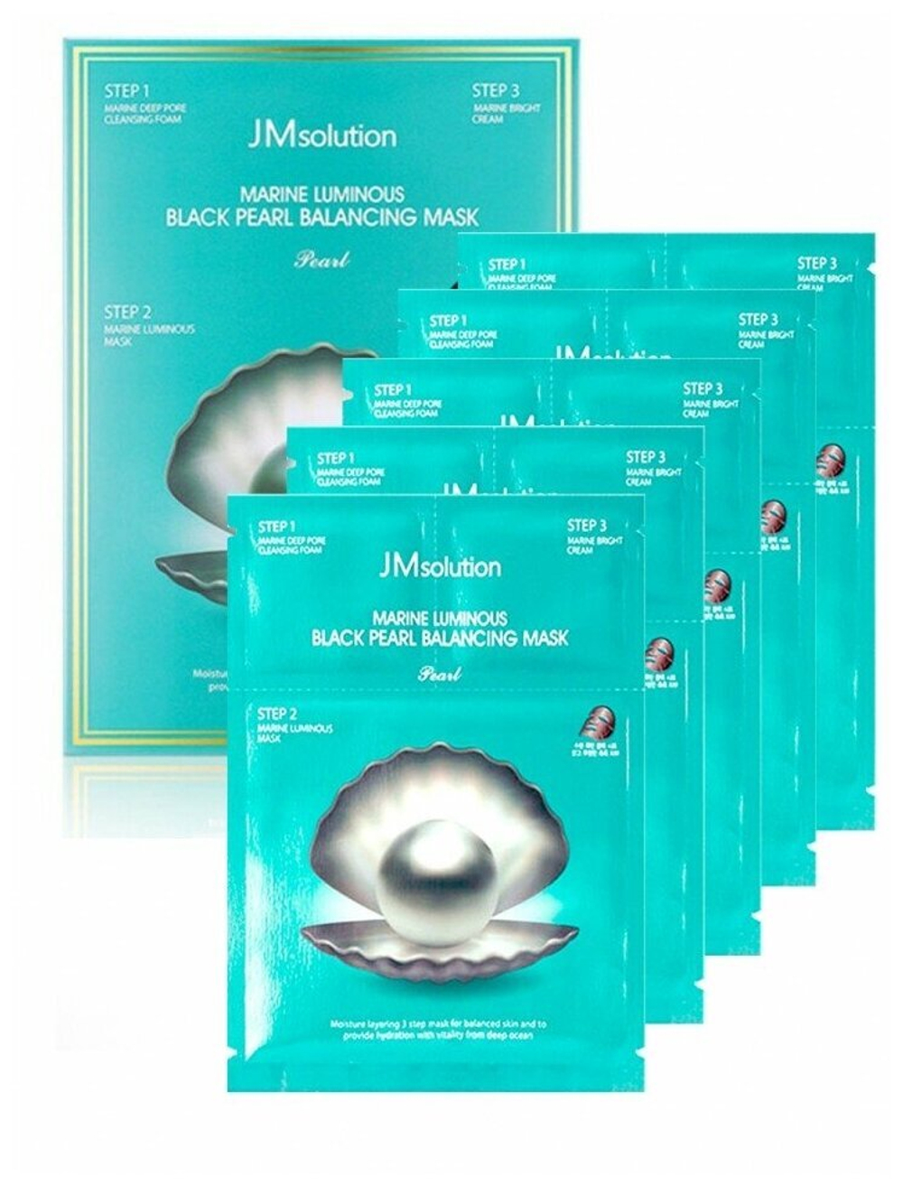 JM Solution Marine Luminous Black Pearl Balancing Mask Трёхшаговый набор для сияния кожи с чёрным жемчугом, 30 г, 30 мл