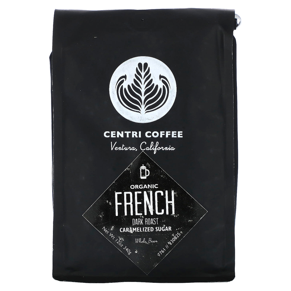 Centri Coffee, Centri Coffee, органический французский сахар, цельные зерна, темная обжарка, 340 г (12 унций)