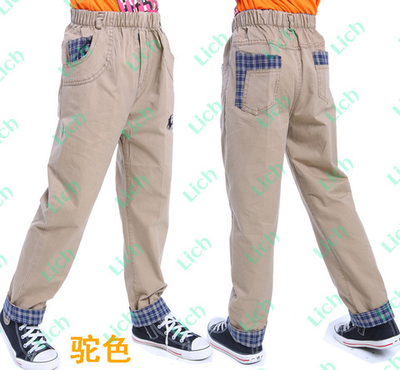 Брюки для мальчиков с клетчатыми вставками и карманами