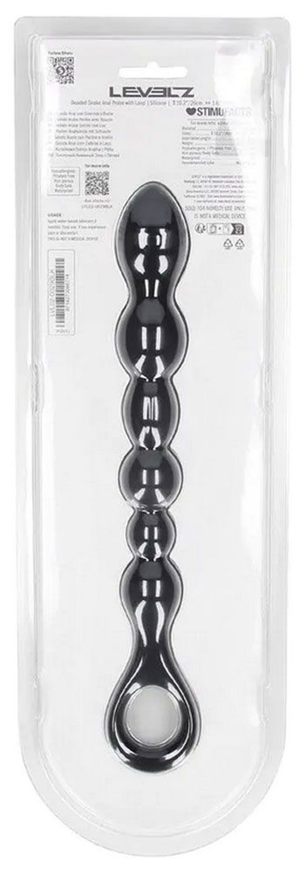 Черная силиконовая цепочка Beaded Snake Silicone Anal Probe with Loop - 26 см. (Цвет: черный)