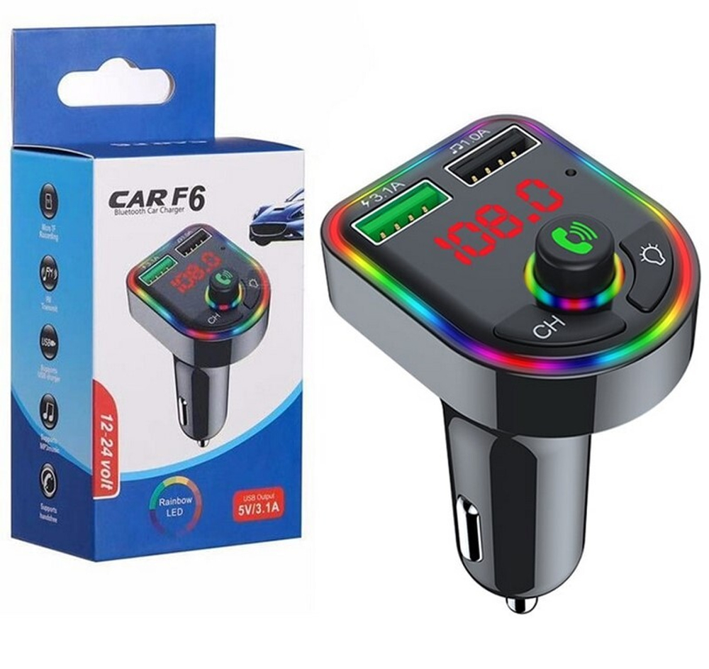 Автомобильный FM-трансмиттер CARF6 Bluetooth (черный)