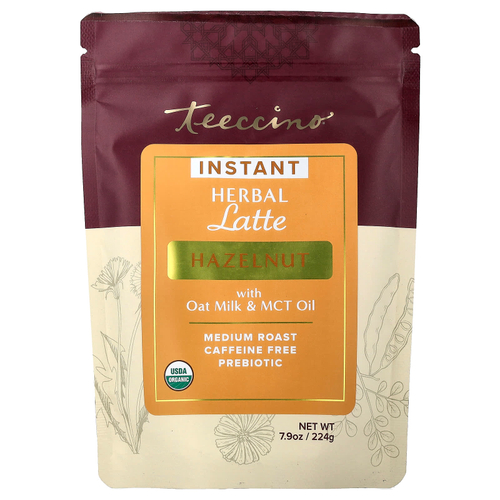 Teeccino, растворимое травяное латте, фундук, средняя обжарка, без кофеина, 224 г (7,9 унции)