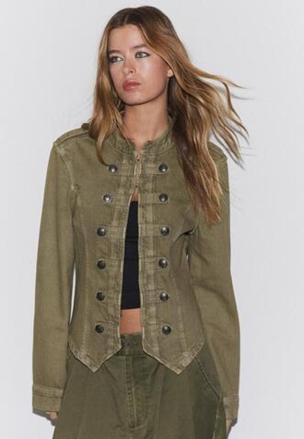 STRADIVARIUS ТВИЛОВАЯ КУРТКА С ПУГОВИЦАМИ, ХАКИ