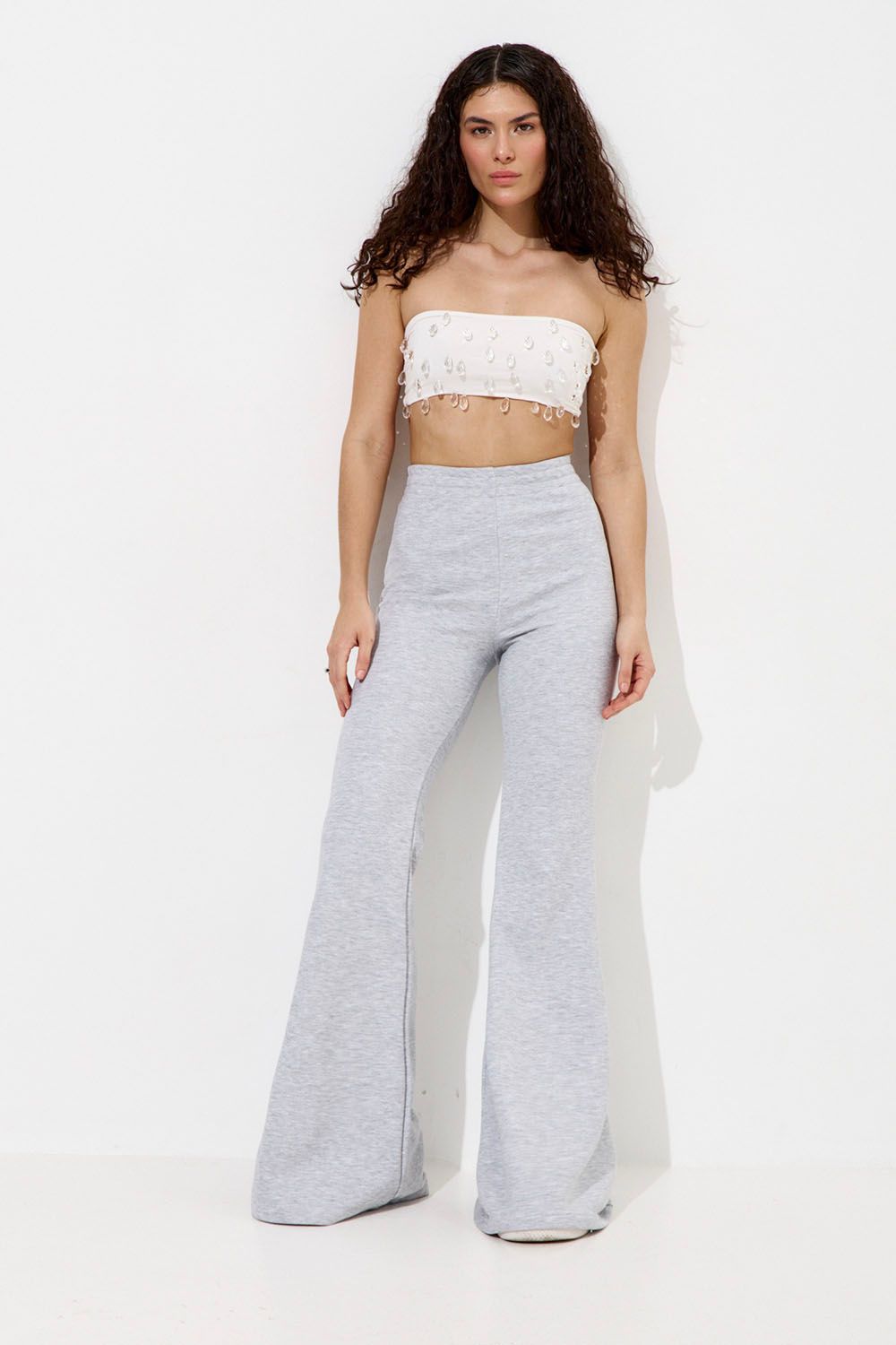 Джоггеры клеш цвета серый меланж