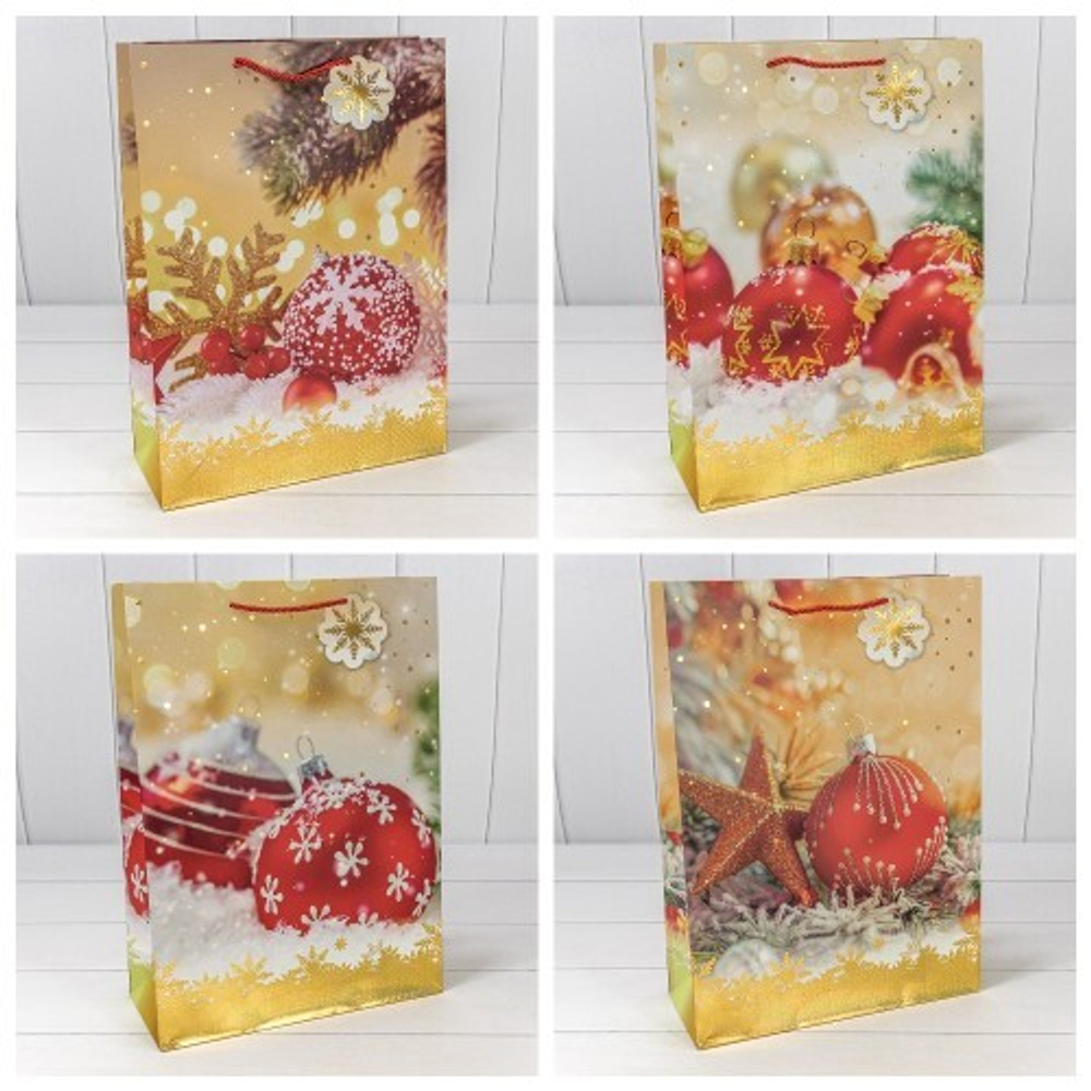 Пакет подарочный 30 х 41.5 х 12 см Набор 4 шт "Новый год" (Желтый)