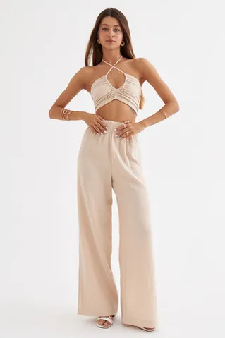 Брюки с разрезами из муслина бежевого цвета