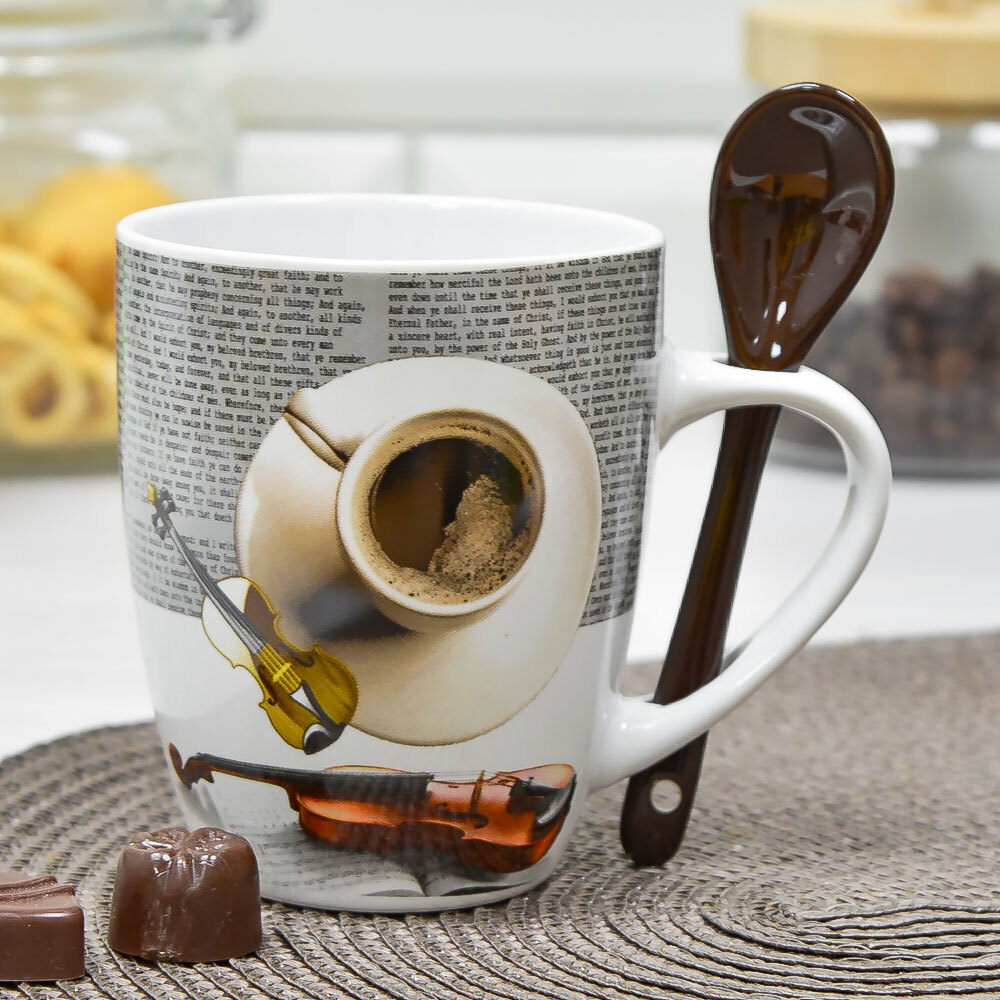 Кружка бочка 340мл с ложкой Музыка кофе