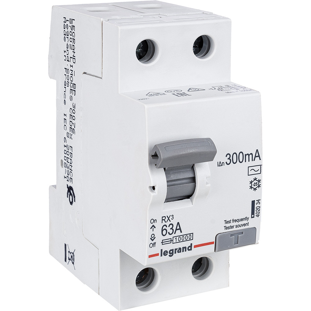 Выключатель дифференциальный УЗО ВДТ 300мА 63А 2П AC Rx3 Legrand