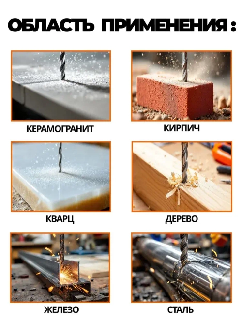 Сверло по керамограниту, граниту и кварцу 6 мм с шестигранным хвостовиком HEX - для плитки и керамогранита без сколов