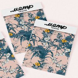 Ткань шифон раскидистые листья с жёлтыми цветами