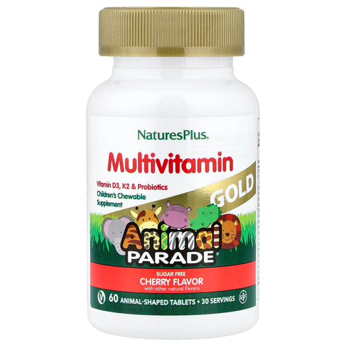 NaturesPlus, Animal Parade® Gold, жевательные мультивитамины для детей, с вишневым вкусом, 60 таблеток в форме животных