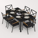 Обеденная группа Ideal Patio КАНА  ФЕСТА  каркас карбон, стол стекло 180, ткань черная