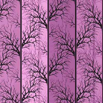 черные ветки деревьев на полосатом розовом фоне