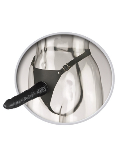 Черный страпон Leather Strap-On (Цвет: черный)