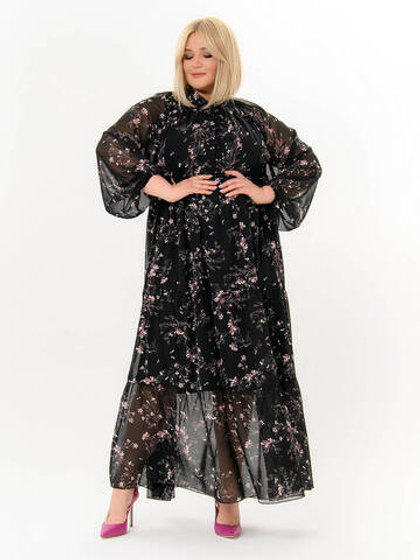 Платье в стиле 80-х из шифона, принт пудровый