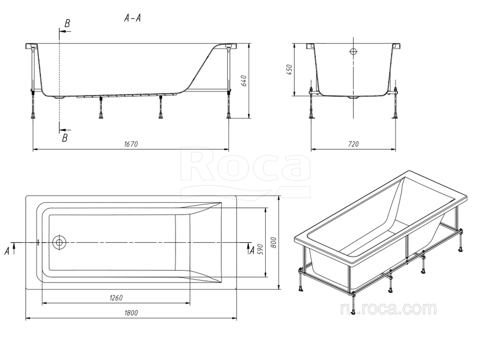 Акриловая ванна Roca Easy 180x80 прямоугольная белая 248618000