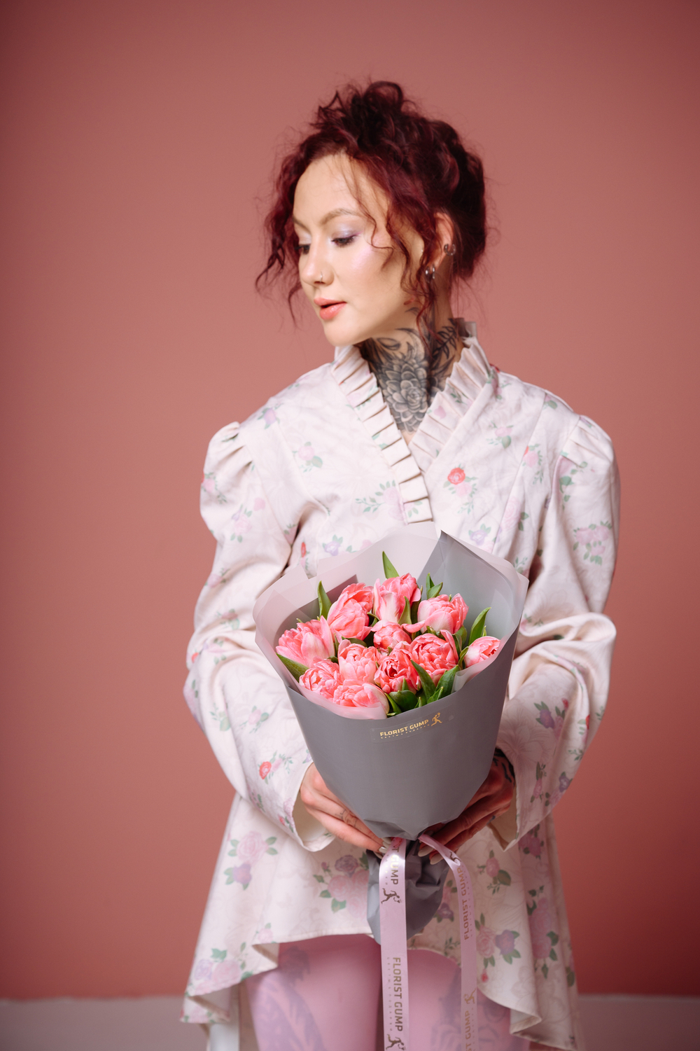 Моно букет из розовых тюльпанов