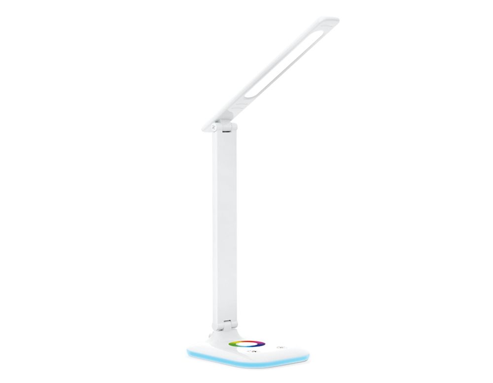 Светодиодная настольная лампа с RGB подсветкой DE530 WH белый LED 3000-6400K+RGB 8W