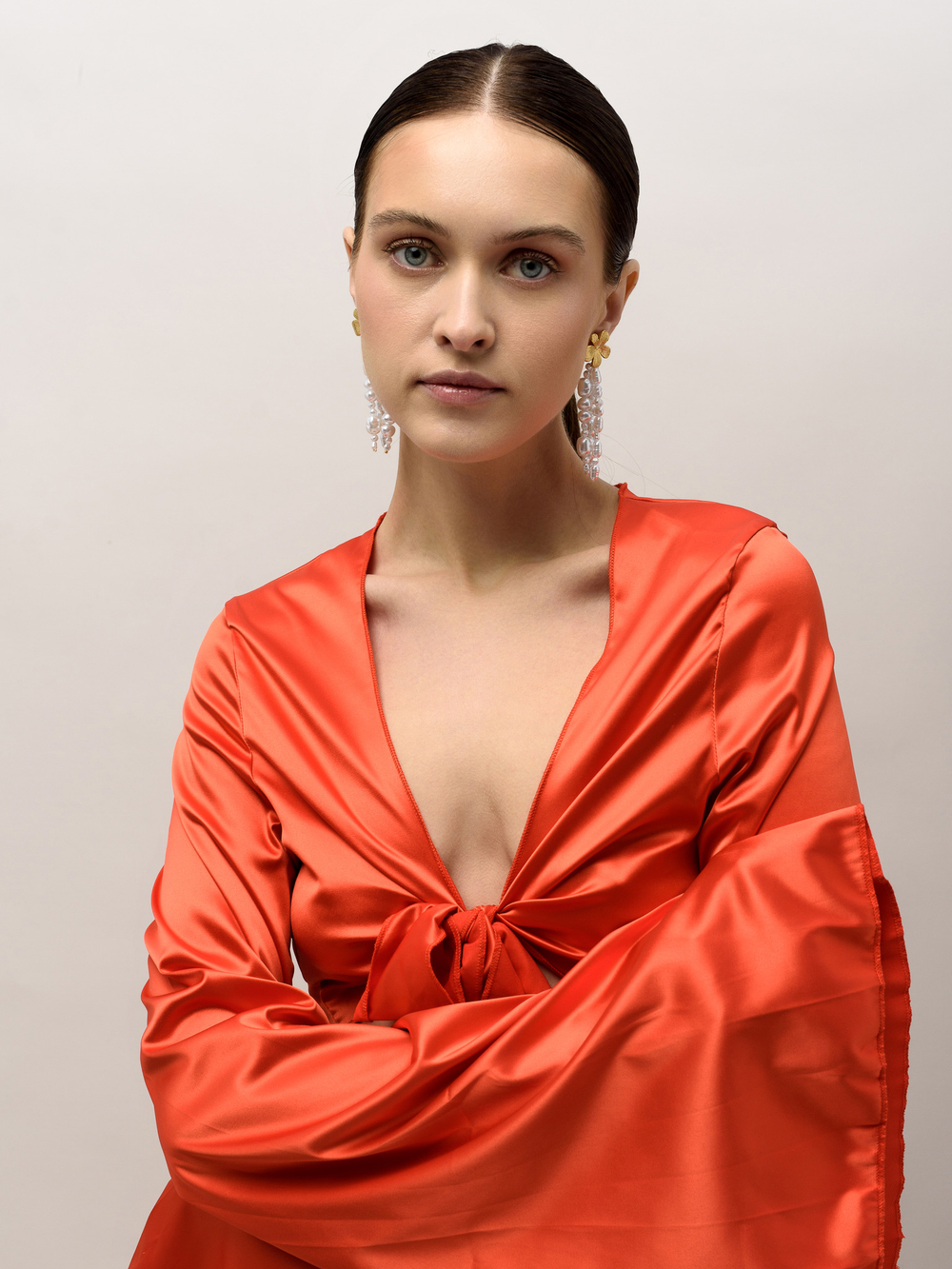 Серьги "Pearl flower brush" Gold