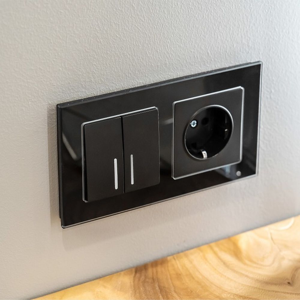 Выключатель двухклавишный с подсветкой без рамки Werkel черный матовый W1120108