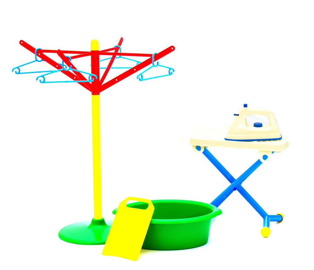 Игровой набор Золушка №3 (тазик, стир. и глад. доска, утюг, сушилка,плечики,прищепки) (Совтехcтром)