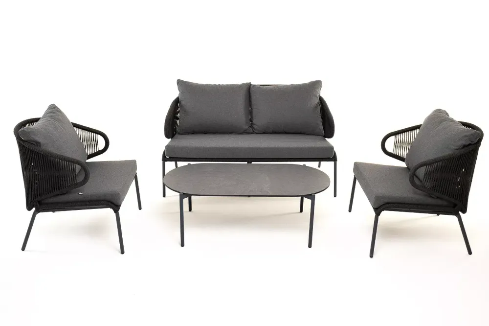 "Милан" лаунж-зона 4-местная плетеная из роупа (веревки), каркас алюминиевый темно-серый, роуп темно-серый