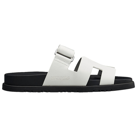 Hermes Chypre leather flat-bottomed one-word fashion sandals women's white, H211114Z 90