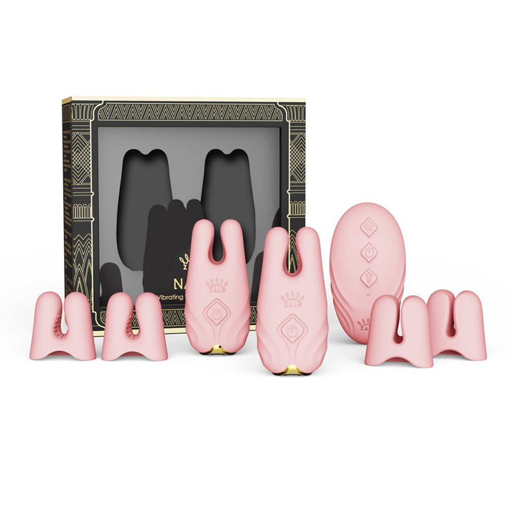 Розовые виброзажимы на соски с пультом ДУ и управлением через приложение Zalo Nave Vibrating Nipple Clamps Coral Pink