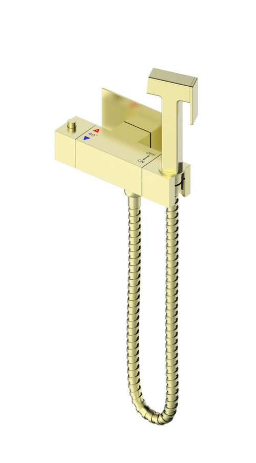 Смеситель с гигиеническим душем и термостатом встраиваемый WONZON & WOGHAND, Брашированное золото (WW-88819903-BG)