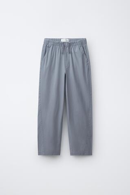 ZARA БРЮКИ STRAIGHT ИЗ ПОПЛИНА, ЛИНЯЛЫЙ СИНИЙ