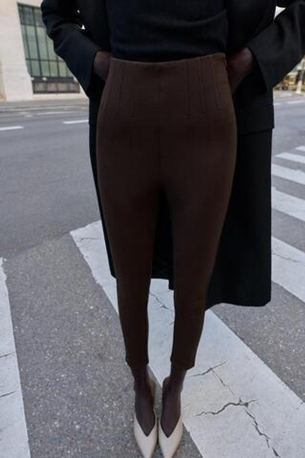 ZARA ЛЕГИНСЫ С ЭФФЕКТОМ КОРСЕТА, ТЕМНО-КОРИЧНЕВЫЙ