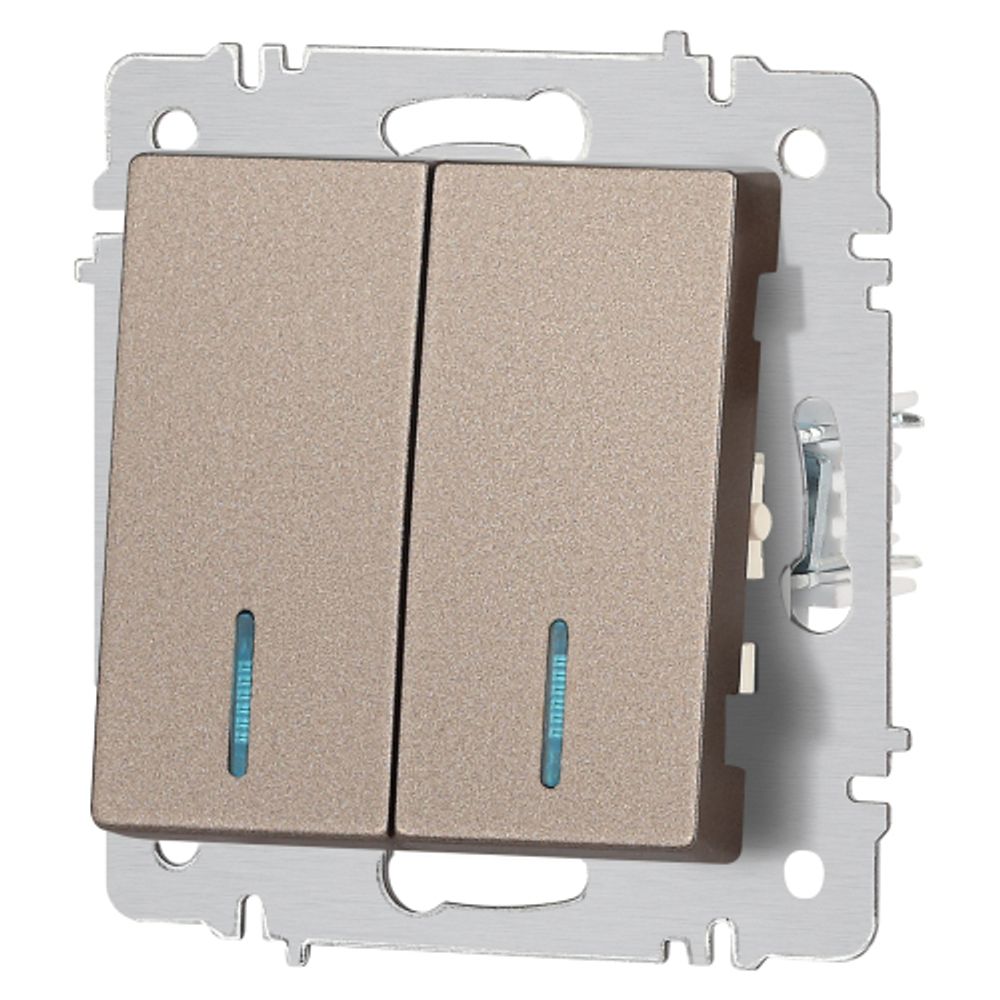Выключатель Intro Accent 6-105-08 двойной с подсветкой, 10А-250В, IP20, СУ, AL/CU, бронза | Intro