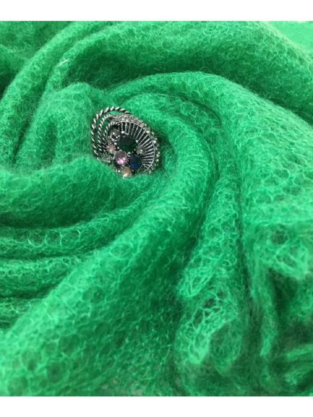 Оренбургский пуховый платок-паутинка А110-12 зеленый