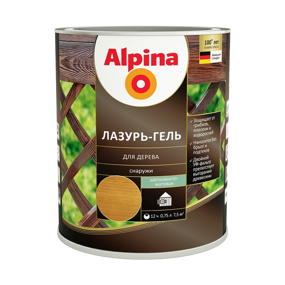 ЛАЗУРЬ-ГЕЛЬ ALPINA Д/ДЕРЕВА ШЕЛК-МАТ ТИК (АЛКИДНОЕ) 0,75Л /