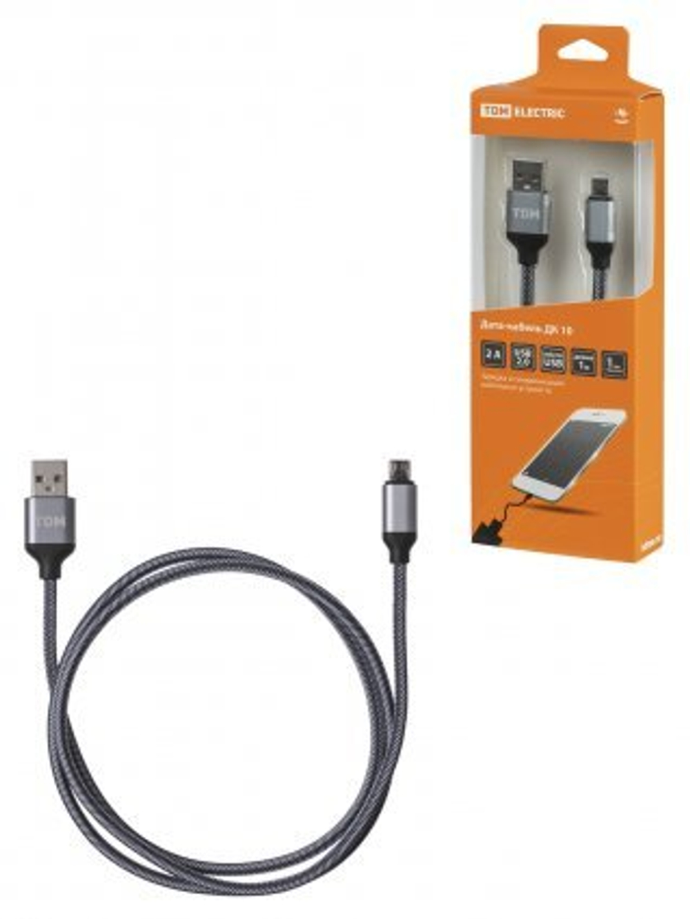 Дата-кабель, ДК 10, USB - micro USB, 1 м, тканевая оплетка, серый, TDM SQ1810-0310