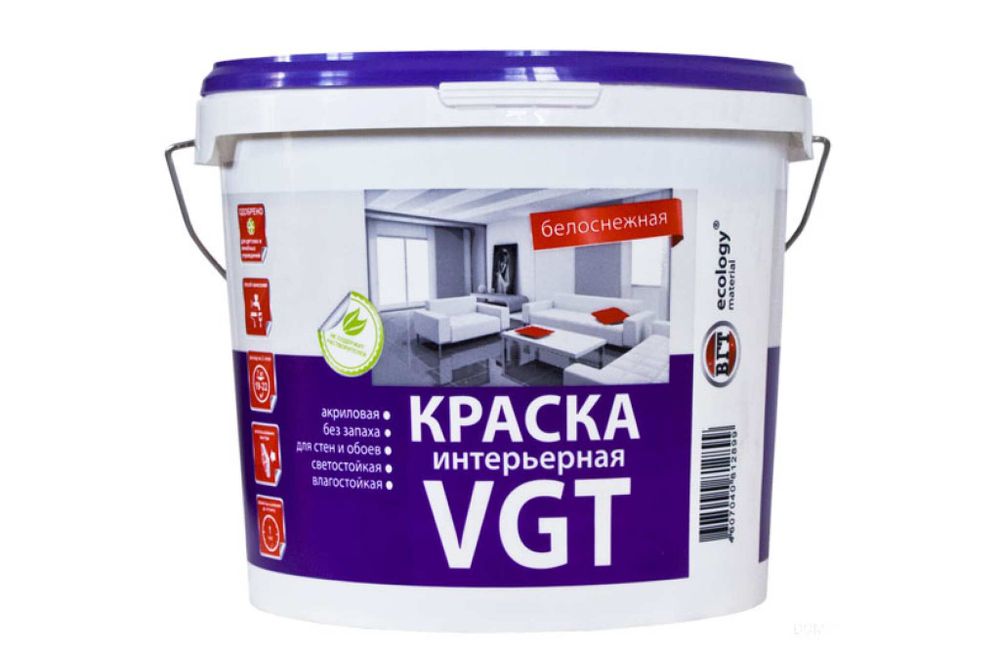 Интерьерная краска VGT ВД АК 2180 Белоснежная, влагостойкая 15кг 11601489