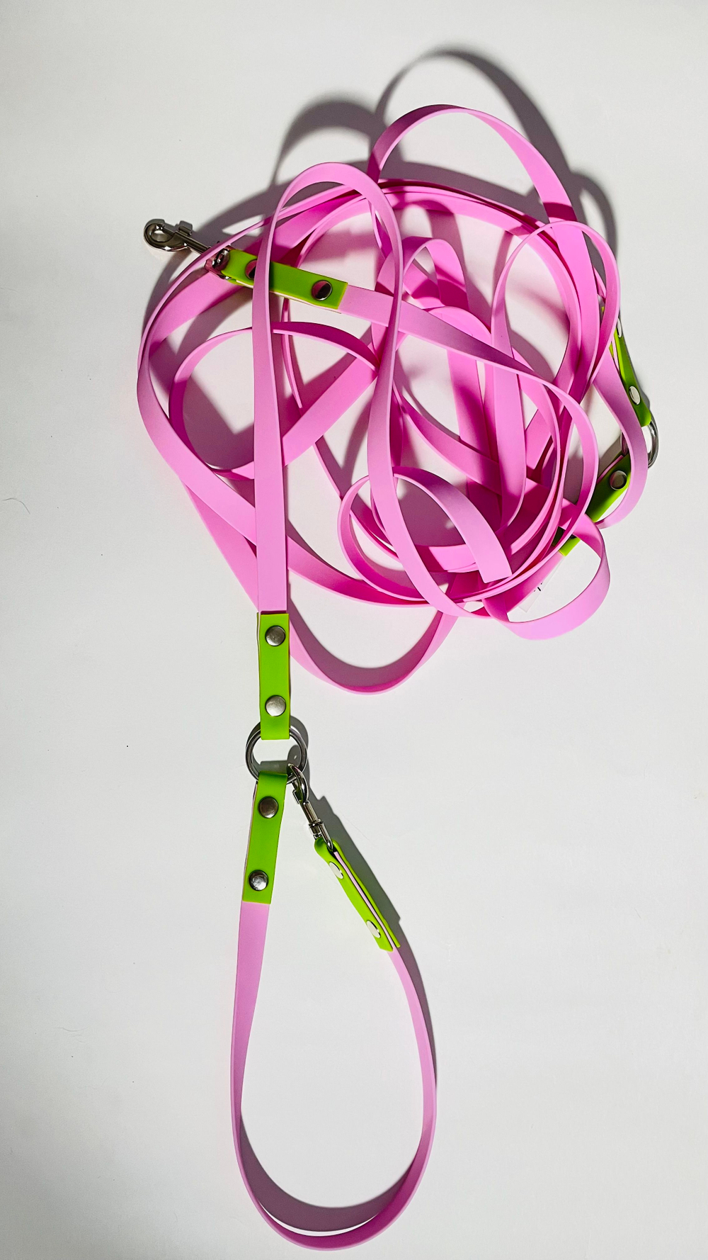 Перестежка для собак из Биотана, 15 мм, 5 м, розовый с зеленым