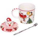 Кружка керамическая 350мл «Санта» с крышкой и ложкой