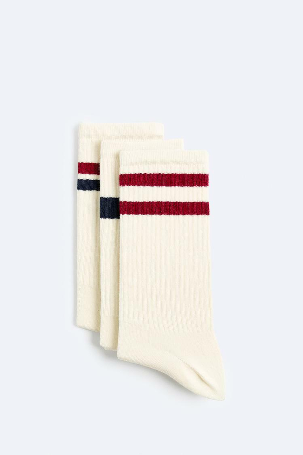 ZARA УПАКОВКА ИЗ 3 ПОЛОСАТЫХ НОСКОВ, ЭКРЮ