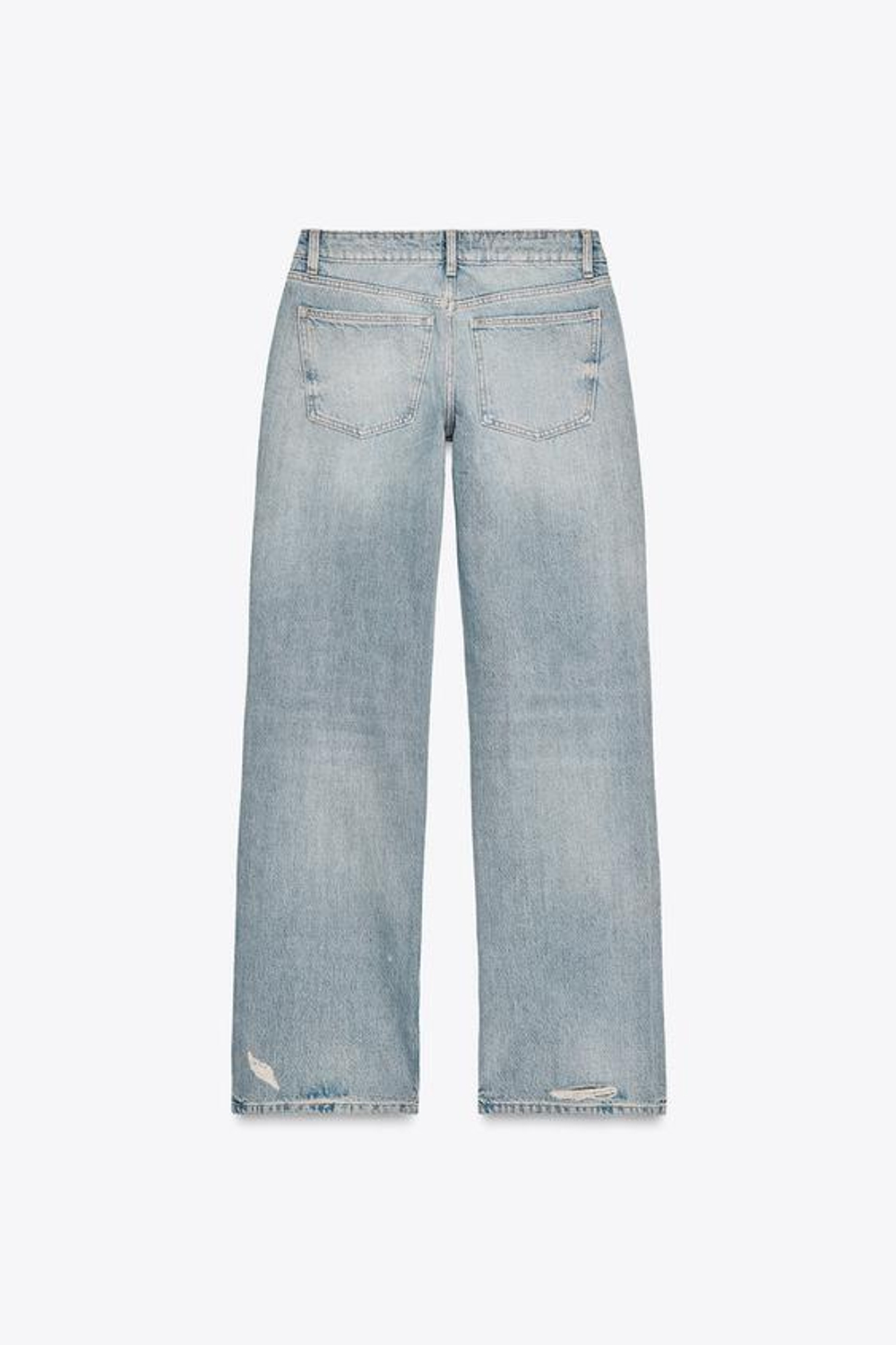 ZARA ДЖИНСЫ TRF WIDE LEG С НИЗКОЙ ПОСАДКОЙ И ПОТРЕПАННОСТЯМИ, СЕРО-СИНИЙ