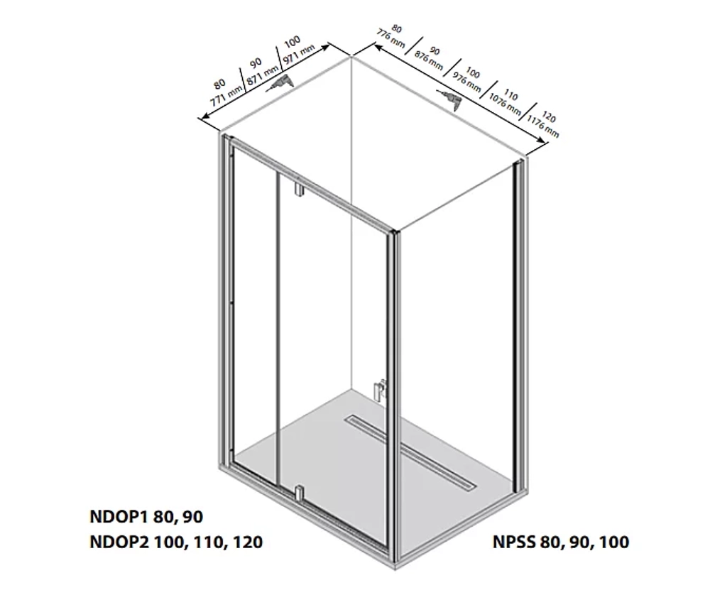 Душевой уголок Ravak Nexty NDOP1+NPSS+NPSS 80x90 стекло прозрачное/профиль сатин