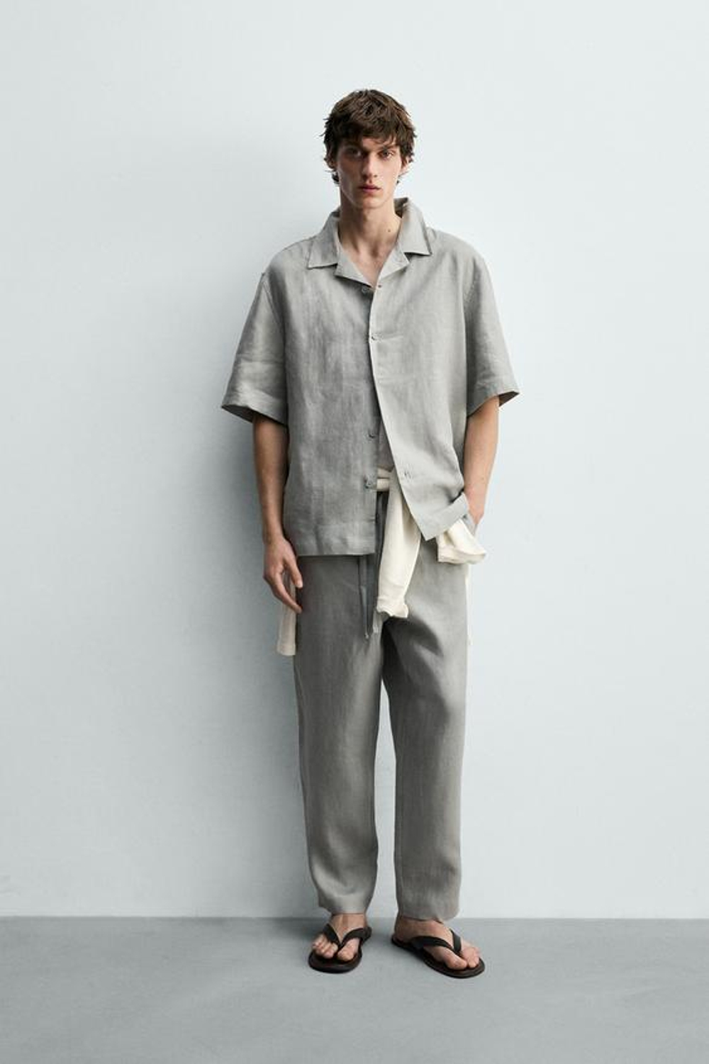 ZARA БРЮКИ RELAXED FIT ИЗ 100% ЛЬНА, СВЕТЛО-СЕРЫЙ