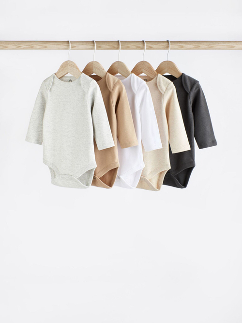 Боди с длинным рукавом для малышей Next D70-303, 5 шт., Бежевый, Серый, Белый